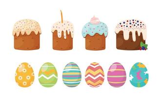 Easter Cake Set Easter and Easter eggs. Vector Graphics