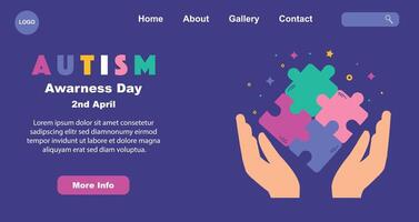 World Autism Awareness Day. landing page template for world autism awareness day Vector graphics