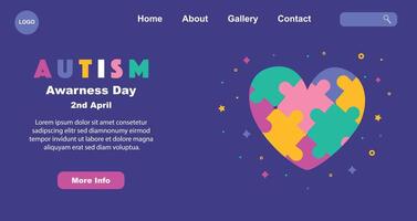 World Autism Awareness Day with a puzzle heart. landing page template for world autism awareness day. Vector graphics