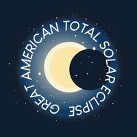Great American total solar eclipse banner in round shape. Handdrawn illustration of solar eclipse. vector