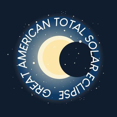 Great American total solar eclipse banner in round shape. Handdrawn illustration of solar eclipse.