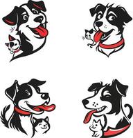 A dog with a red collar and a cat in the middle with a cat in the mouth vector