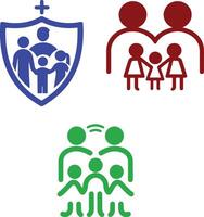 Shield and three family icons sign vector