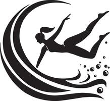 Woman swimming in a freestyle silhouette Skill in Swimming and Floating on Water vector