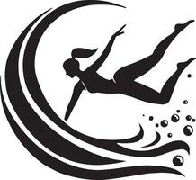 Woman swimming in a freestyle silhouette Skill in Swimming and Floating on Water vector