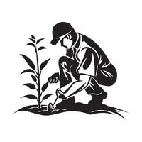 man Gardening Silhouette Vector, Gardening Image Vector