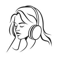 Listen music girl Black and White Stock DesignVector vector