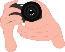 hand is holding the camera, ready to take a photo. vector illustration