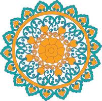 un diseño mandala en amarillo y azul con naranja y verde colores. vector