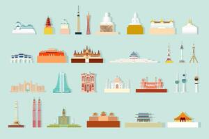 Isolated landmark architecture asia silhouette set with icon. vector