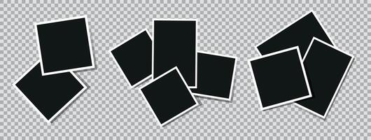 Composition of realistic black photo frames on a checkered background. Mockups for design. Vector illustration.