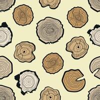 Tree rings seamless vector pattern. Forest seamless pattern with wood cuts. Saw cut tree trunk background. Vector Illustration.