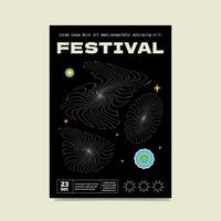 Abstract surreal black poster with daisies and lined background. The minimalistic design of the music festival. vector