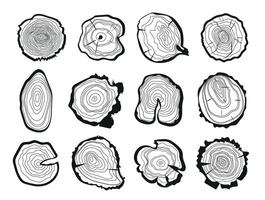 Collection of tree rings. Tree rings and cutting a tree trunk. Vector graphics.