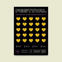 Abstract poster for a music festival with a pattern of smiling hearts. Minimalistic rave artwork. vector