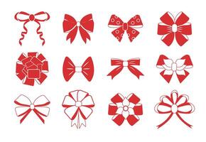 conjunto de rojo regalo arcos con cintas vector ilustración.