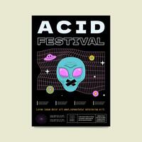 Psychedelic poster with the face of an alien, whose mouth is taped and mesh background. Minimalistic rave artwork. vector