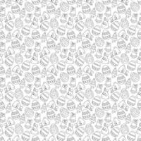 Seamless pattern with Easter eggs, cute Easter bunnies and bells. Doodle vector illustration.