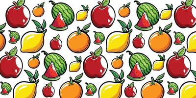 Vector apple, watermelon, lemon, orange fruit set seamless pattern background