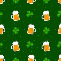 Seamless pattern with clover leaves and beer. Suitable for Saint Patrick's Day. vector