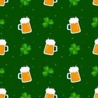 Seamless pattern with clover leaves and beer. Suitable for Saint Patrick's Day. vector