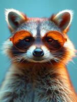 AI generated Portrait of raccoon wearing sunglasses photo