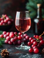 AI generated Glass of rose wine on dark background photo