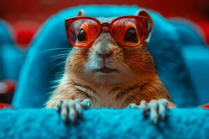 AI generated Squirrel is wearing glasses and looking at the camera photo