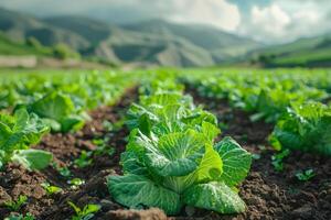 AI generated Cabbage plantations grow in the field photo