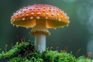 AI generated Amanita muscaria commonly known as the fly agaric or fly amanita is basidiomycete fungus photo