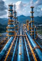 AI generated Pipelines and industrial plant on cloudy day photo