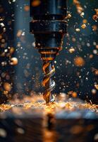 AI generated Mechanical engineering. A drill milling its way through metal photo