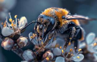 AI generated Bee collects nectar from flowers photo