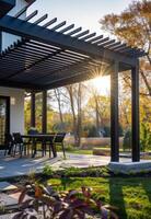 AI generated Pergola provides shade and place to relax on patio photo