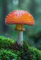 AI generated Amanita muscaria commonly known as the fly agaric or fly amanita is basidiomycete fungus photo