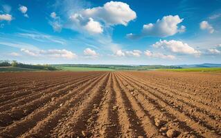 AI generated Agricultural field on which grow up potatoes photo