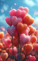 ai generado flores en el lluvia. manojo de corazones y flores con corazones foto