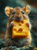 ai generado gracioso ratón y queso en el naturaleza foto