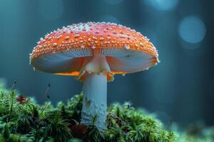 AI generated Amanita muscaria commonly known as the fly agaric or fly amanita is basidiomycete fungus photo