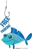 a cartoon fish with a free piercing sign vector