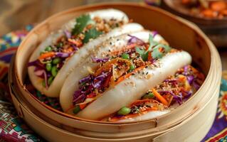 AI generated Colorful Asian Steamed Buns photo