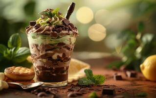 ai generado decadente chocolate menta postre foto