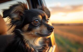 AI generated A small, fluffy dog with striking black and tan fur gazes into the distance photo