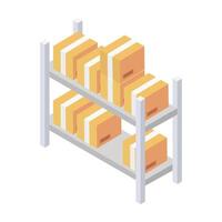 Shelf with isometric boxes on a background vector