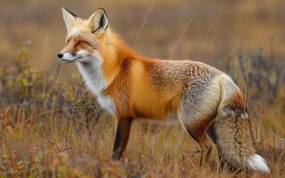 AI generated Red Fox in Autumnal Brush photo