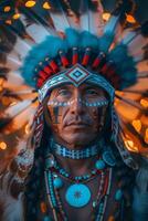 ai generado indígena hombre en tradicional atuendo foto