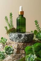 AI generated Natural Skincare Essence on Stone Pedestal photo