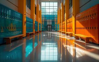 AI generated Sunlit School Corridor photo