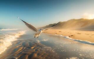 AI generated Capturing the dynamic movement of a seagull taking flight photo