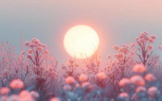 ai generado etéreo cosmos flores disfrutar en el rosado ligero de amanecer foto